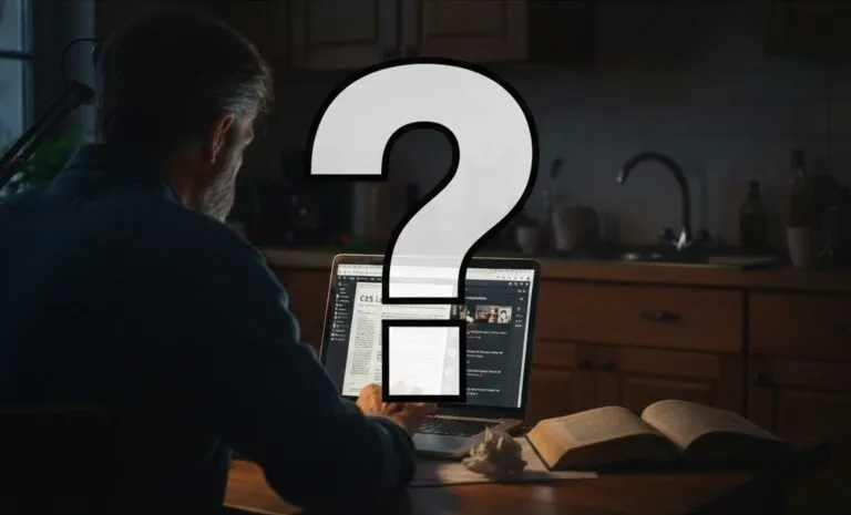 A man doing computer research like Thomas Faulk