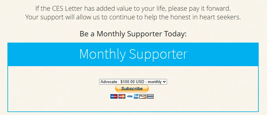 CES Letter Donations Screenshot from August 2013