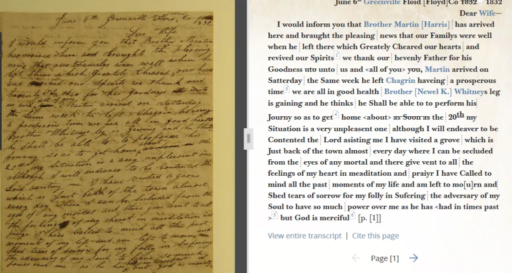 Letter of joseph Smith to His Wife Emma in 1832