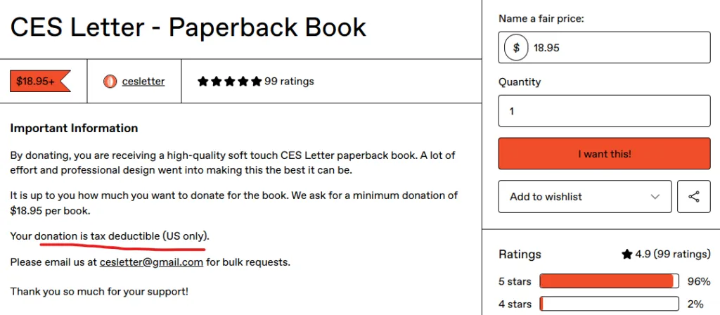 CES Letter Telling People Donations are TAX Deductible on Dec 9, 2025